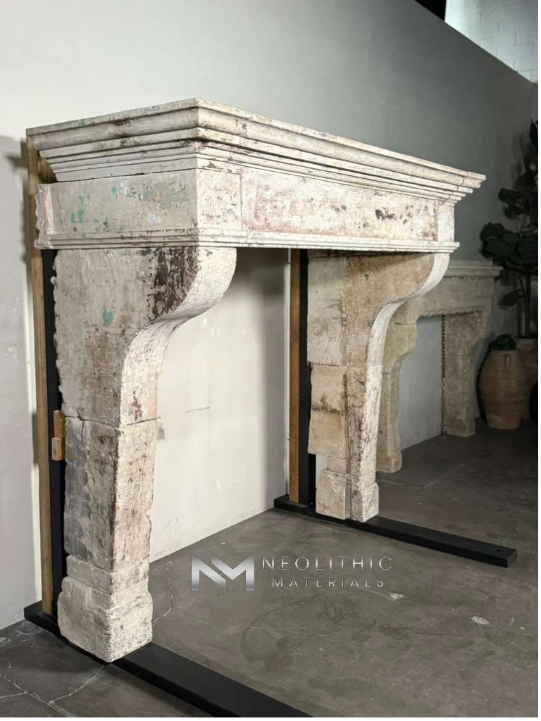 French Antique 18th Century Limestone Fireplace - Image 1